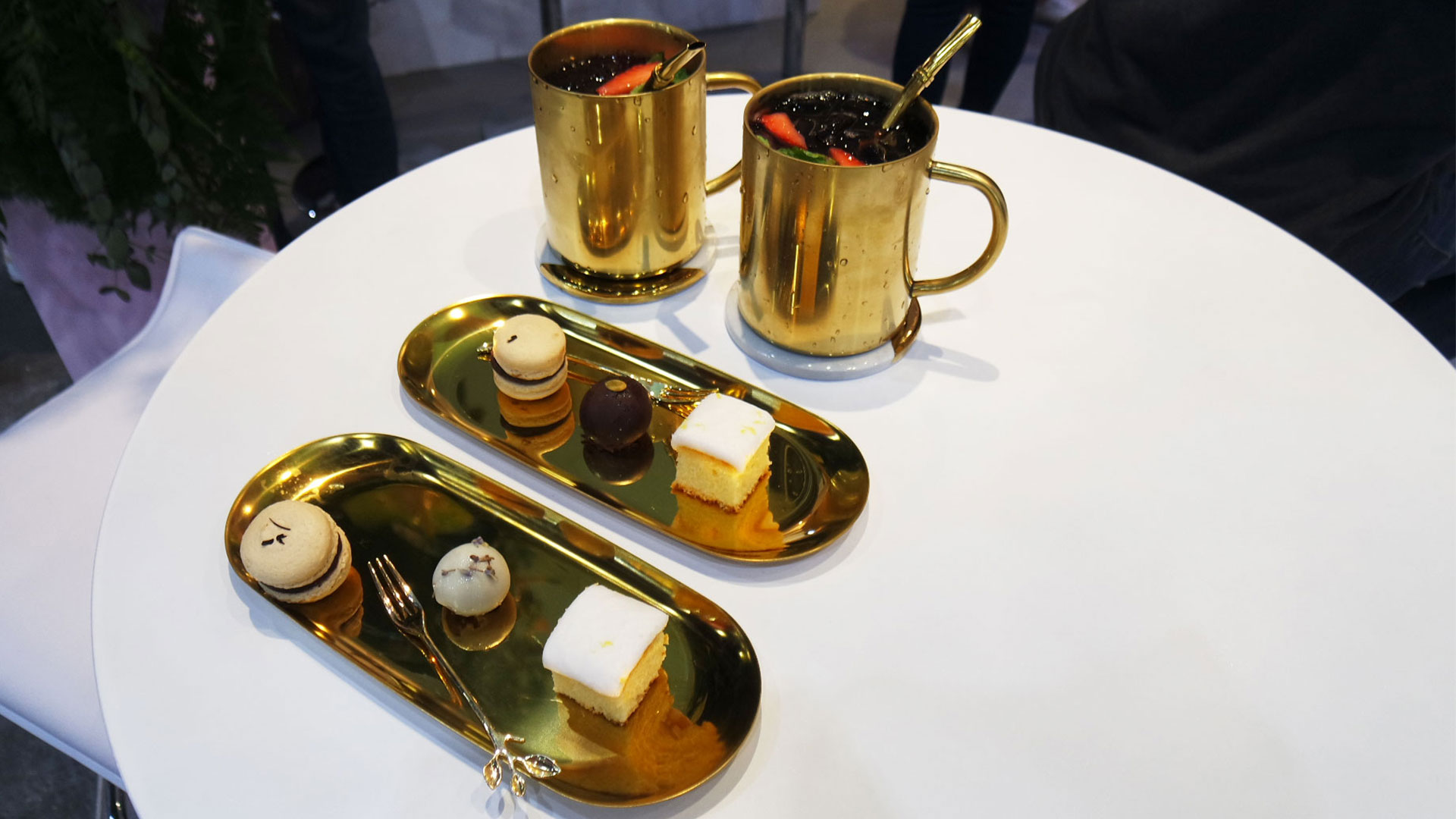 Gryphon Tea Company Sparkling Tea Earl Grey Lavender with Strawberry Mocktail & Desserts
